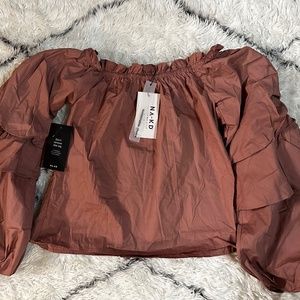 NWT NA-KD.com Organic Flounce Off Shoulder Blouse in Pink
